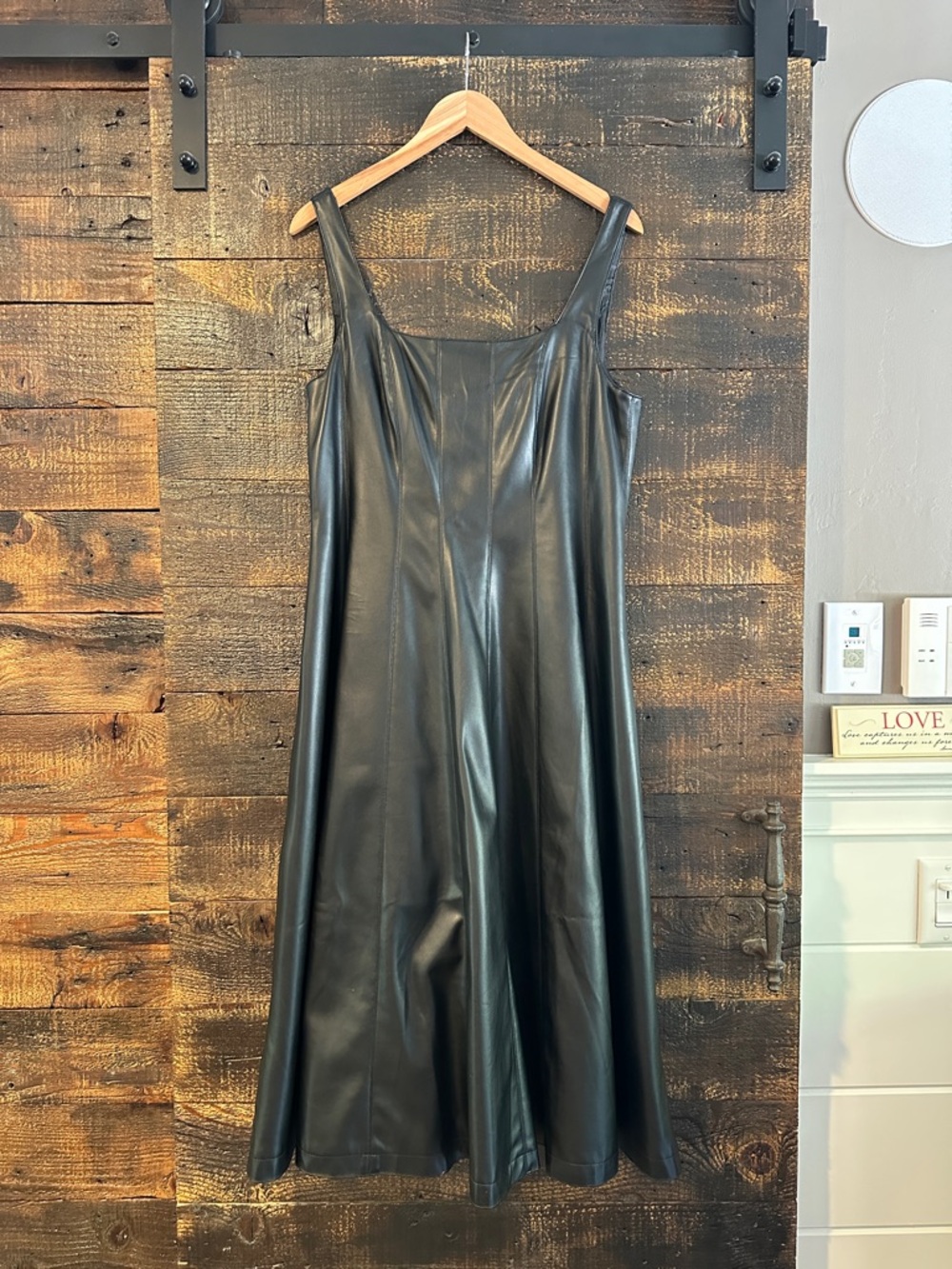 7 For All Mankind Black Faux Leather Midi Dress